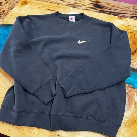 Vintage Nike Men's Black Crewneck Sweater with Gold &White Embroidered Swoosh - Picture 1 of 5